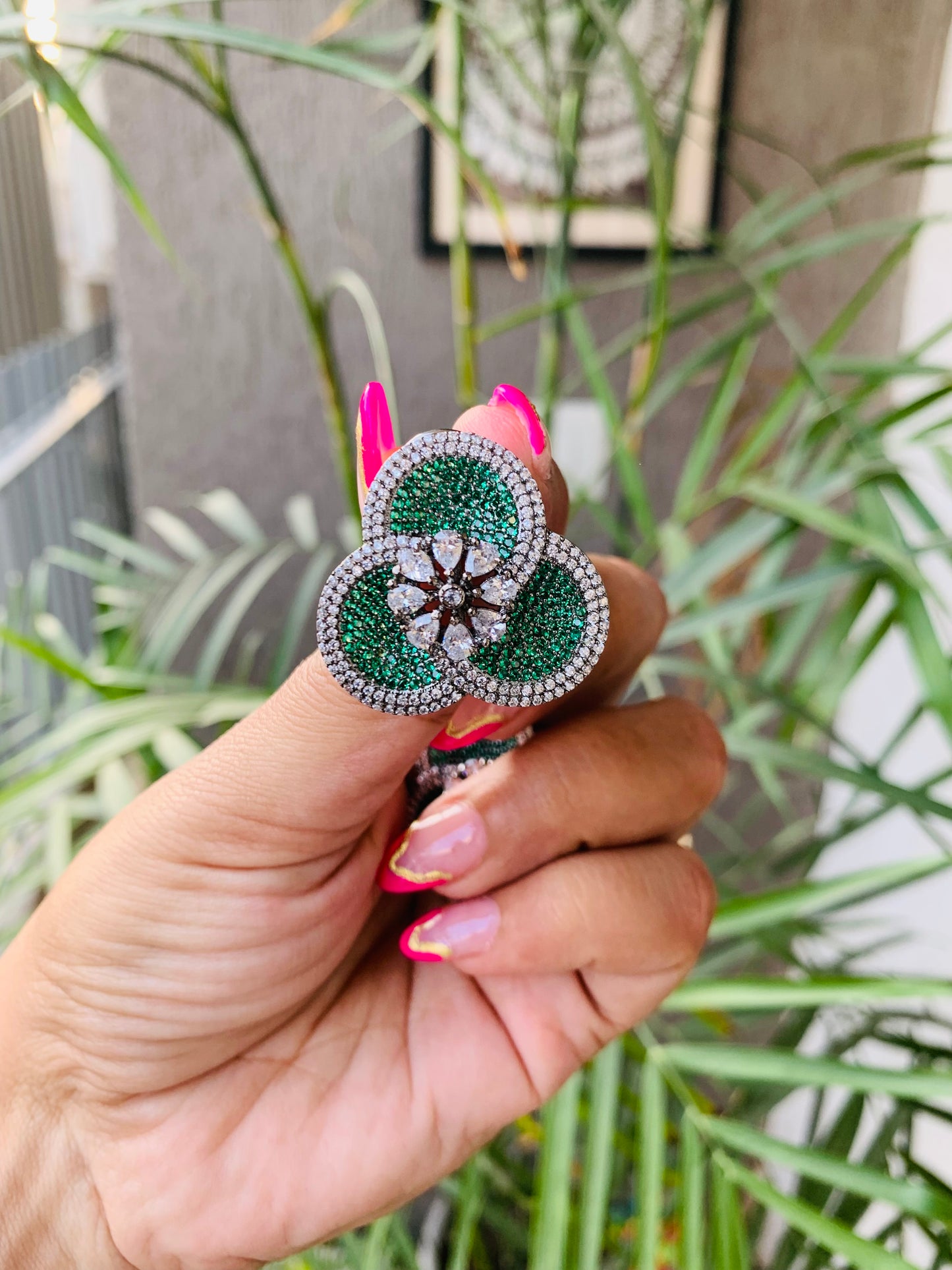 Micro AD Emerald Green Flower Stud
