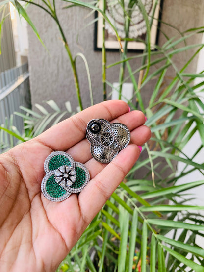 Micro AD Emerald Green Flower Stud