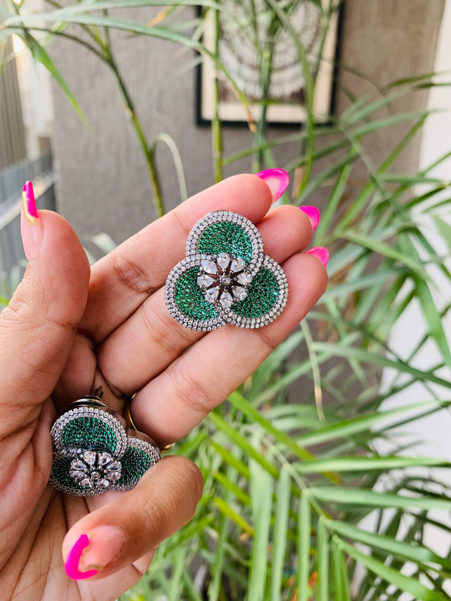 Micro AD Emerald Green Flower Stud