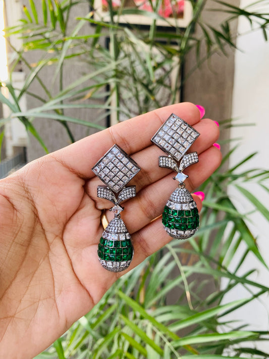 Square Stud with Round Drop Earrings