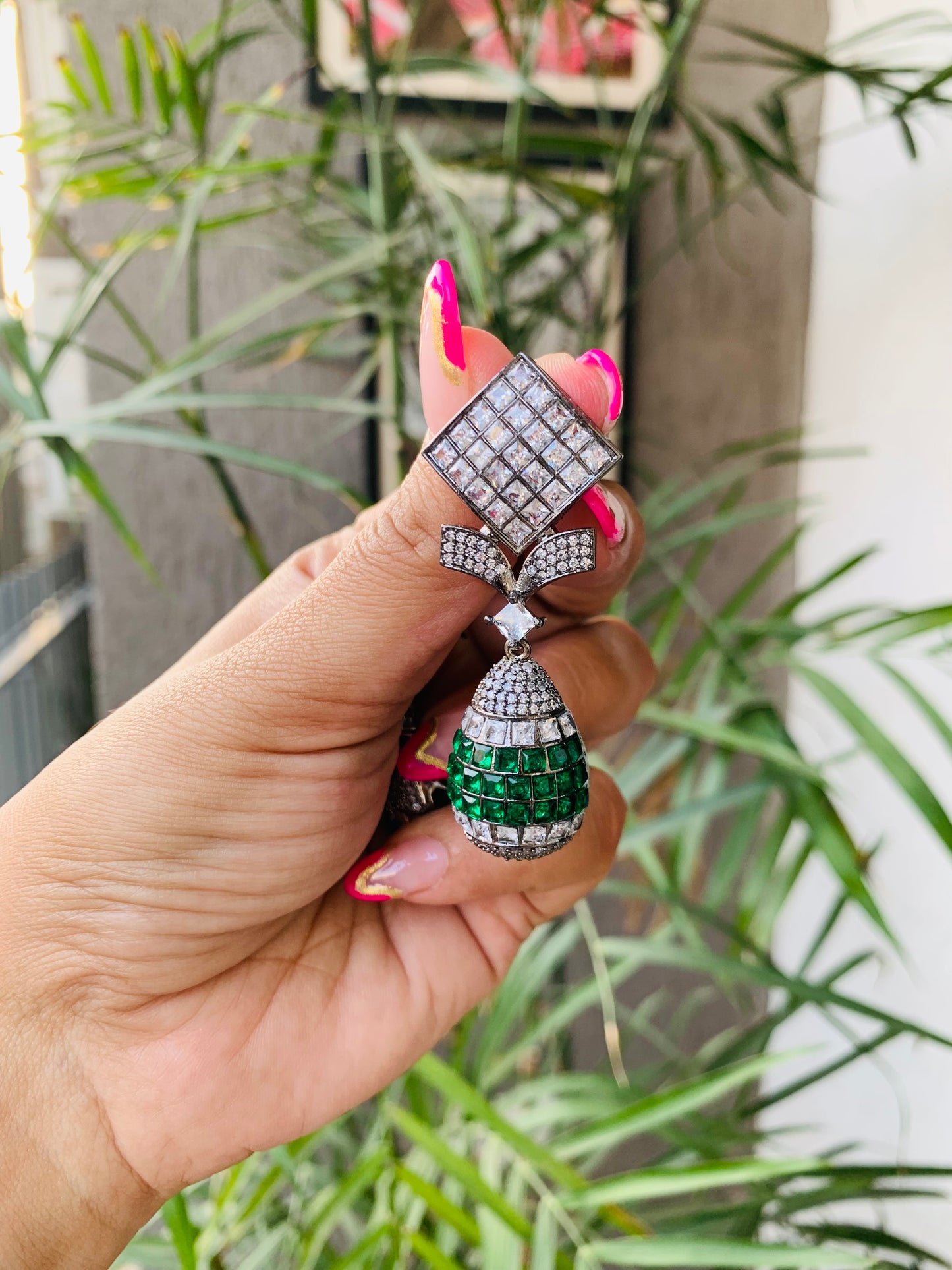 Square Stud with Round Drop Earrings