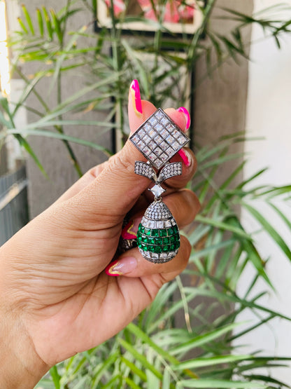 Square Stud with Round Drop Earrings