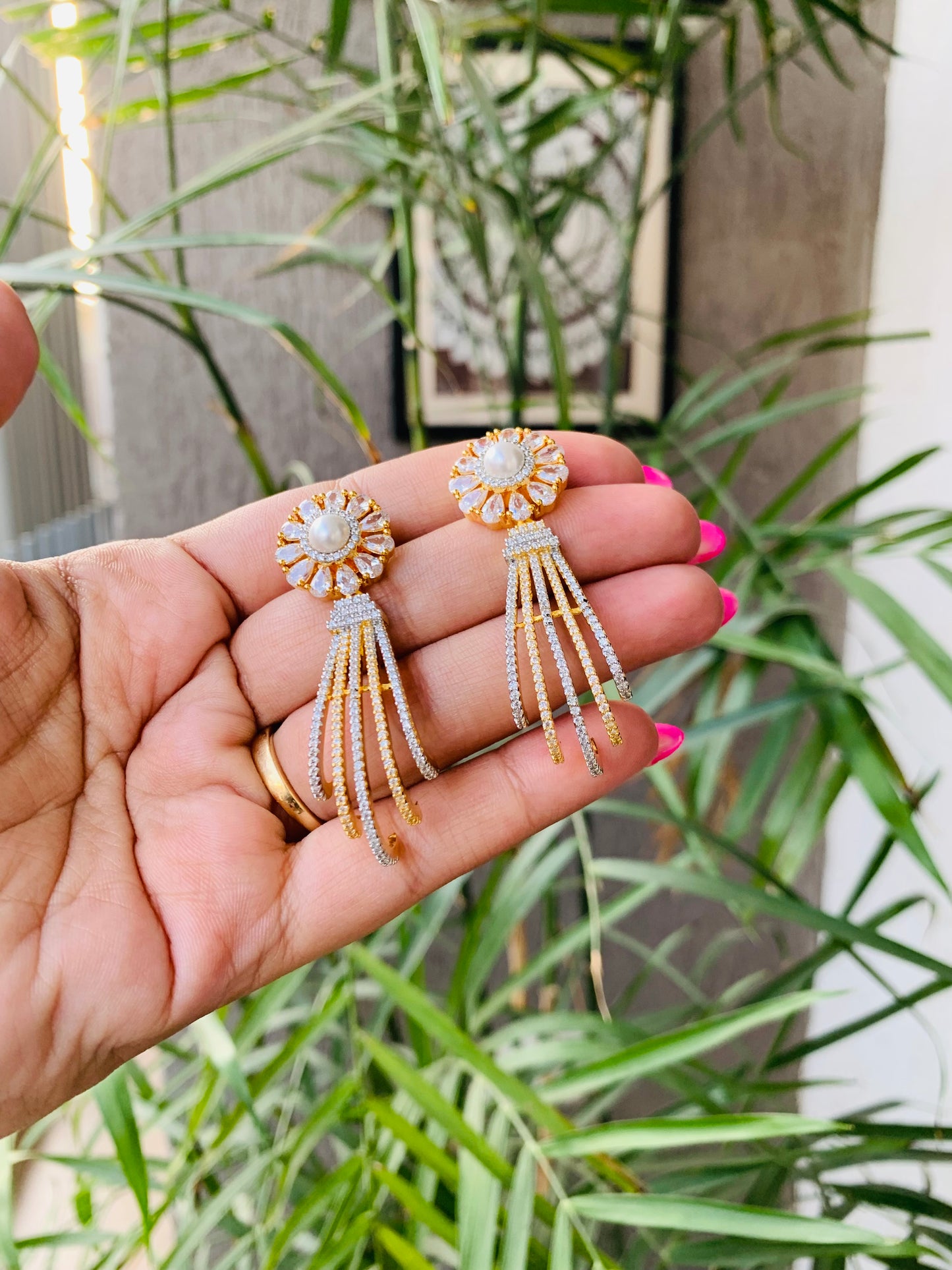 Golden Pearl Stud Elegant Drop Earrings