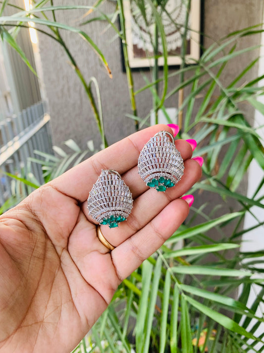 Leaf Shape Emerald Green Clear Stud