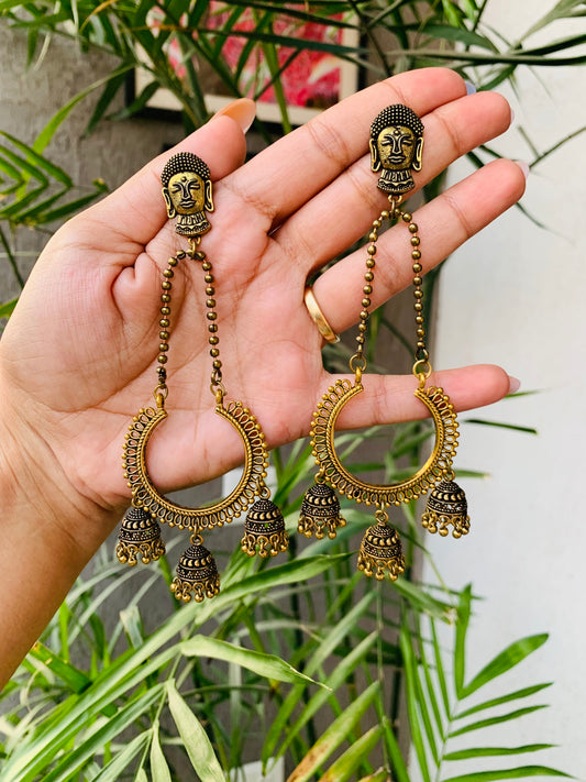 Buddhha 3 Jhumkas Long Earrings