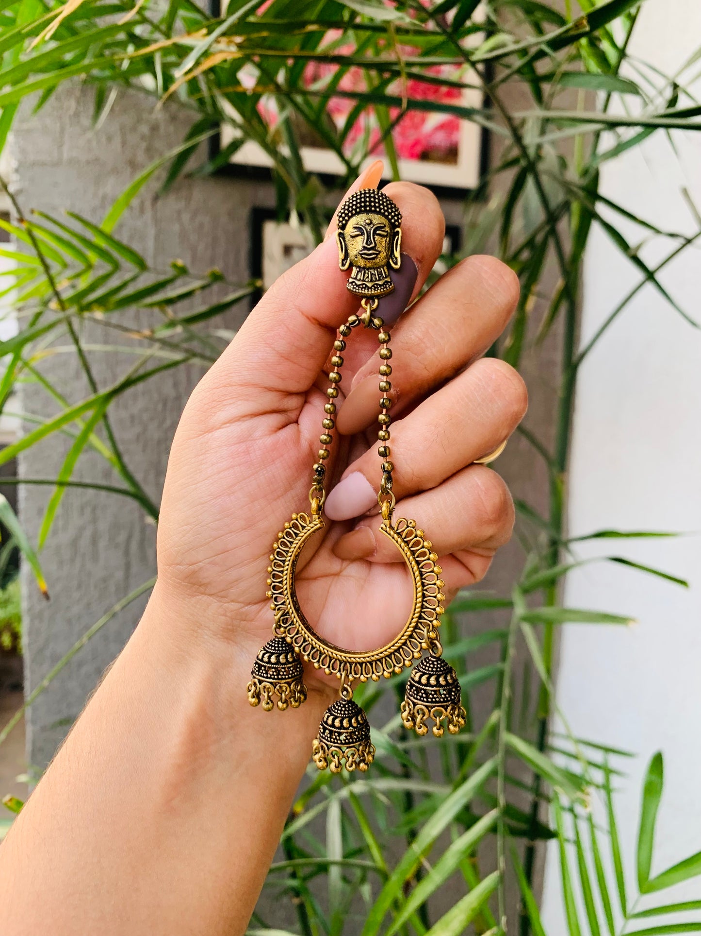 Buddhha 3 Jhumkas Long Earrings