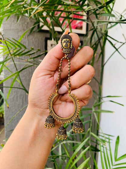 Buddhha 3 Jhumkas Long Earrings