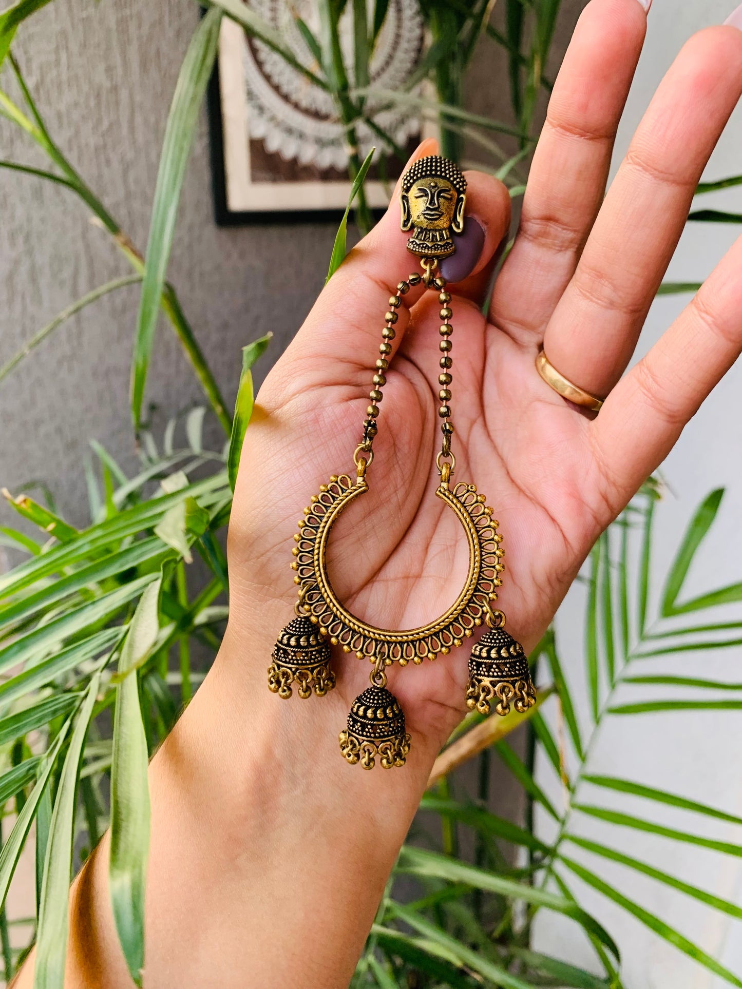 Buddhha 3 Jhumkas Long Earrings
