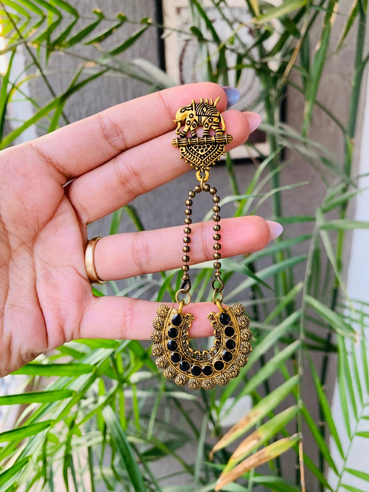 Elephant Stud Long Earrings