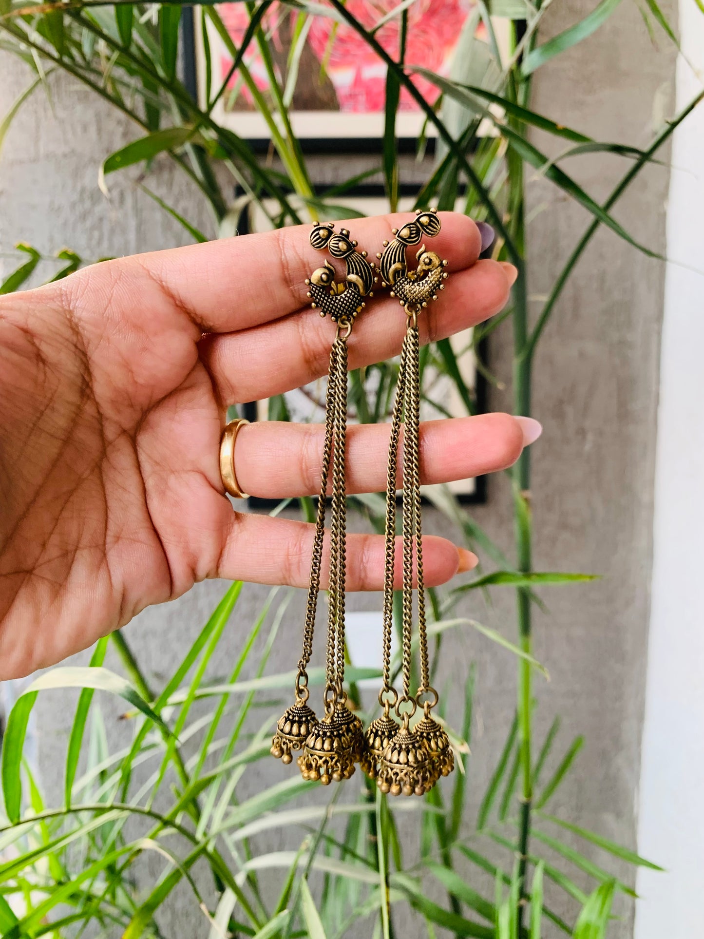 Peacock Triple Chain Jhumki