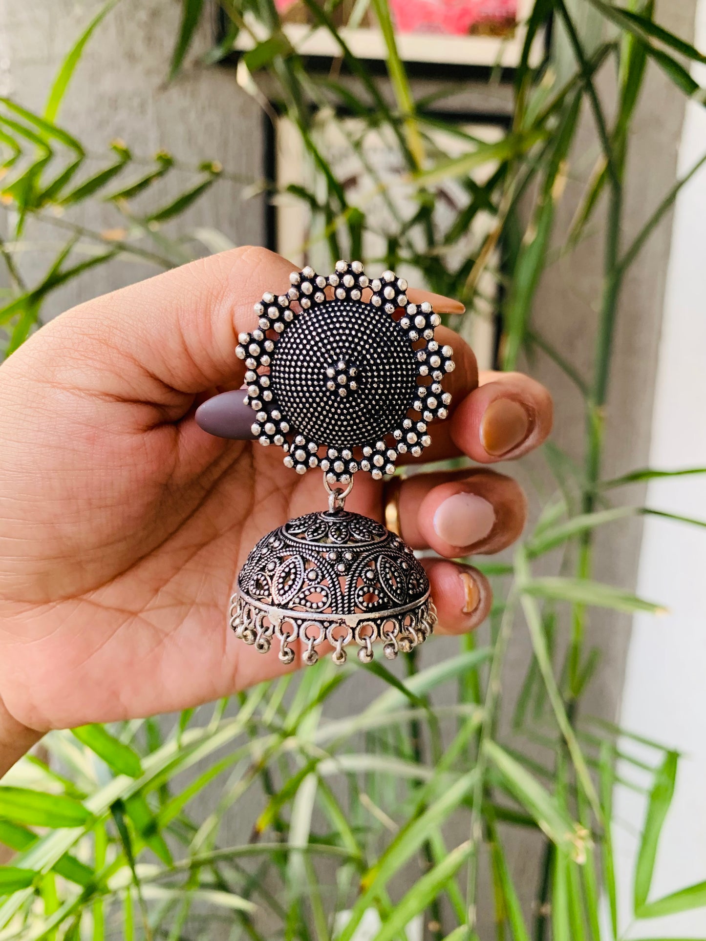 Big Flower Round Stud Jhumka