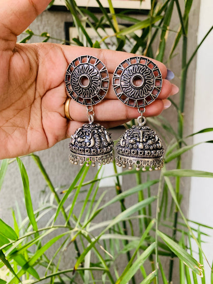 Big Round Stud Carved Jhumka
