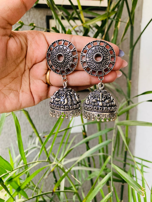 Big Round Stud Carved Jhumka