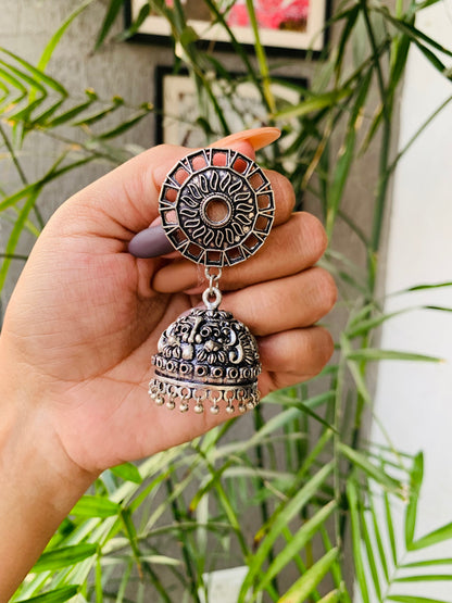 Big Round Stud Carved Jhumka