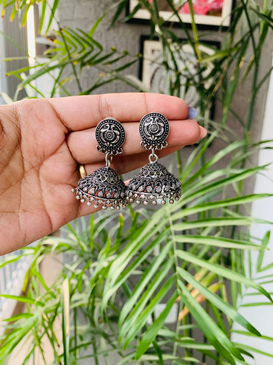 Two Peacocks Carved Jhumkas