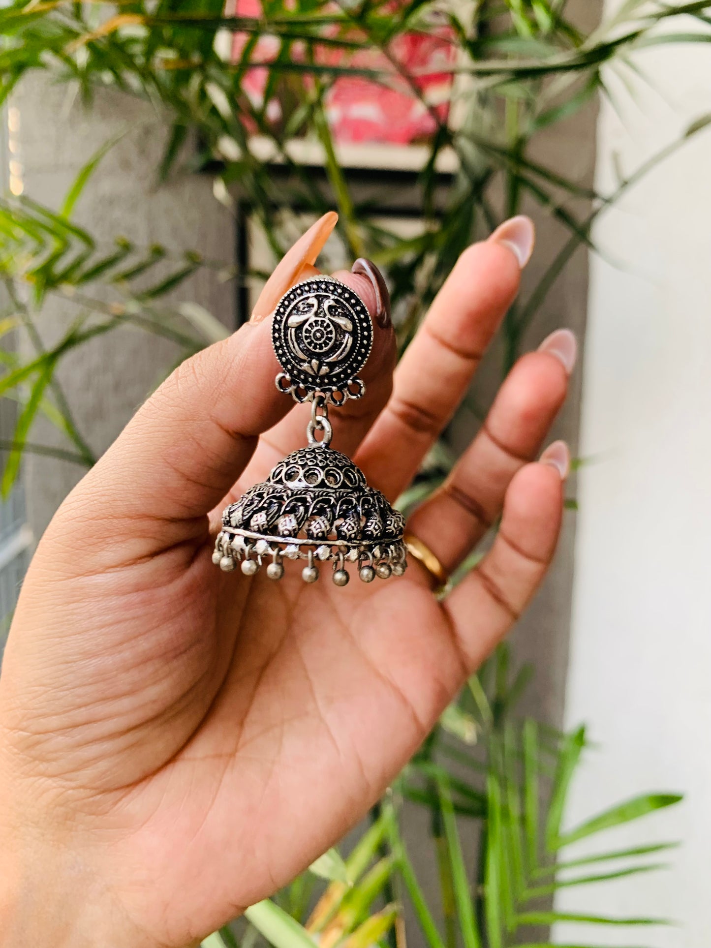 Two Peacocks Carved Jhumkas