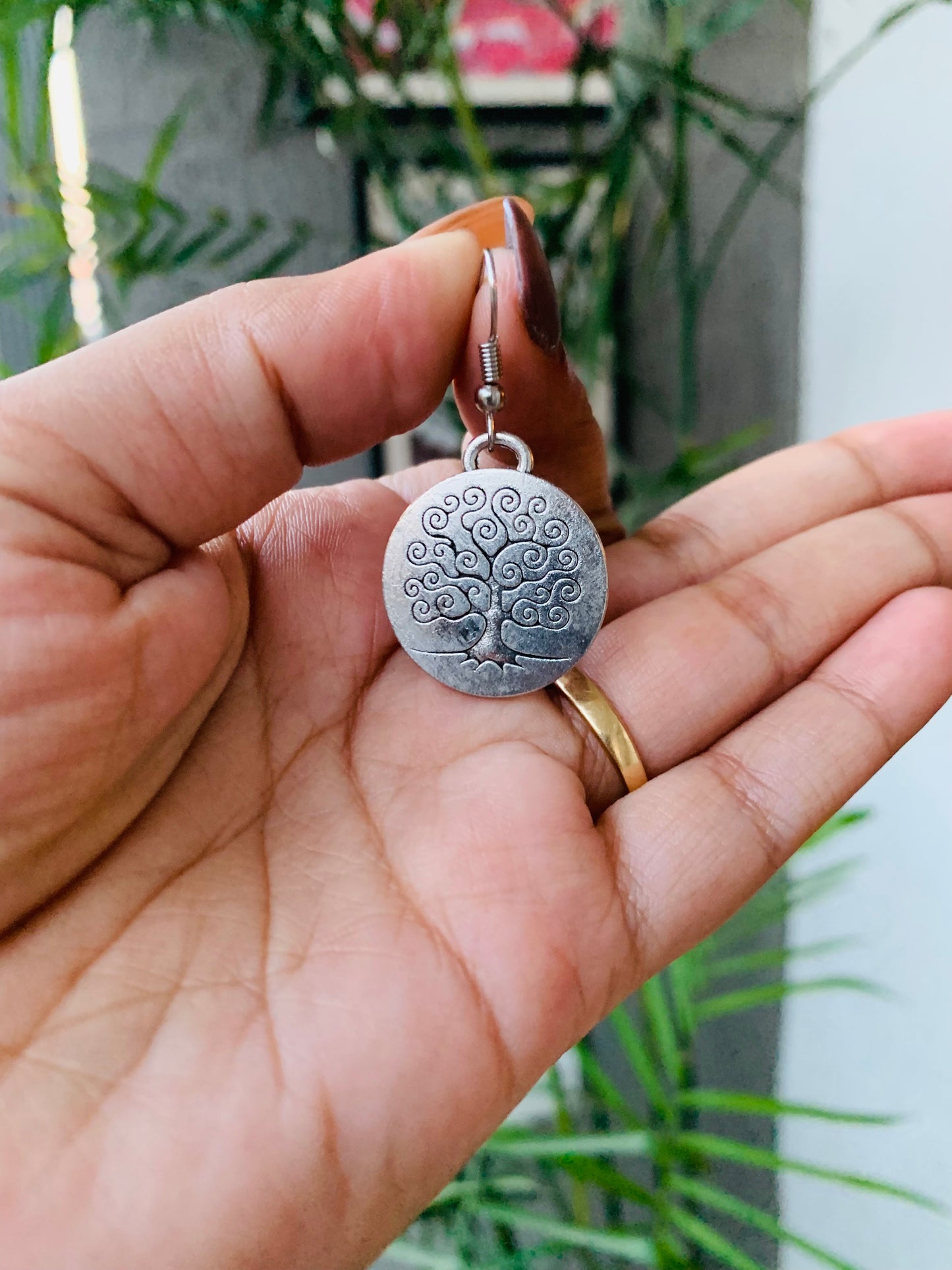 Tree Carved Earring