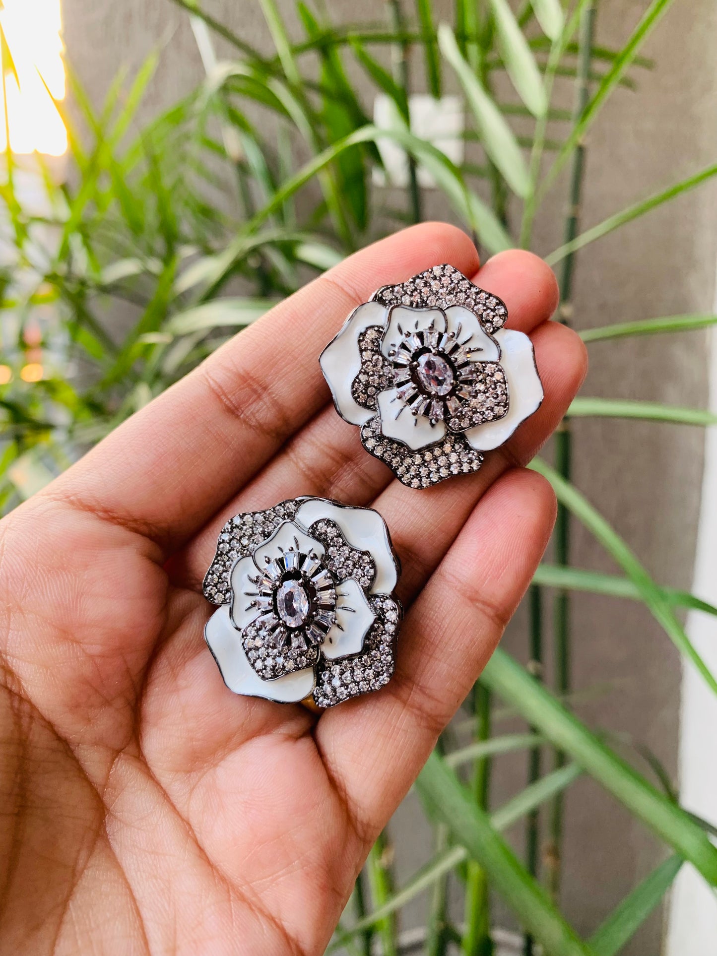 Rose Shaped White Victorian Stud