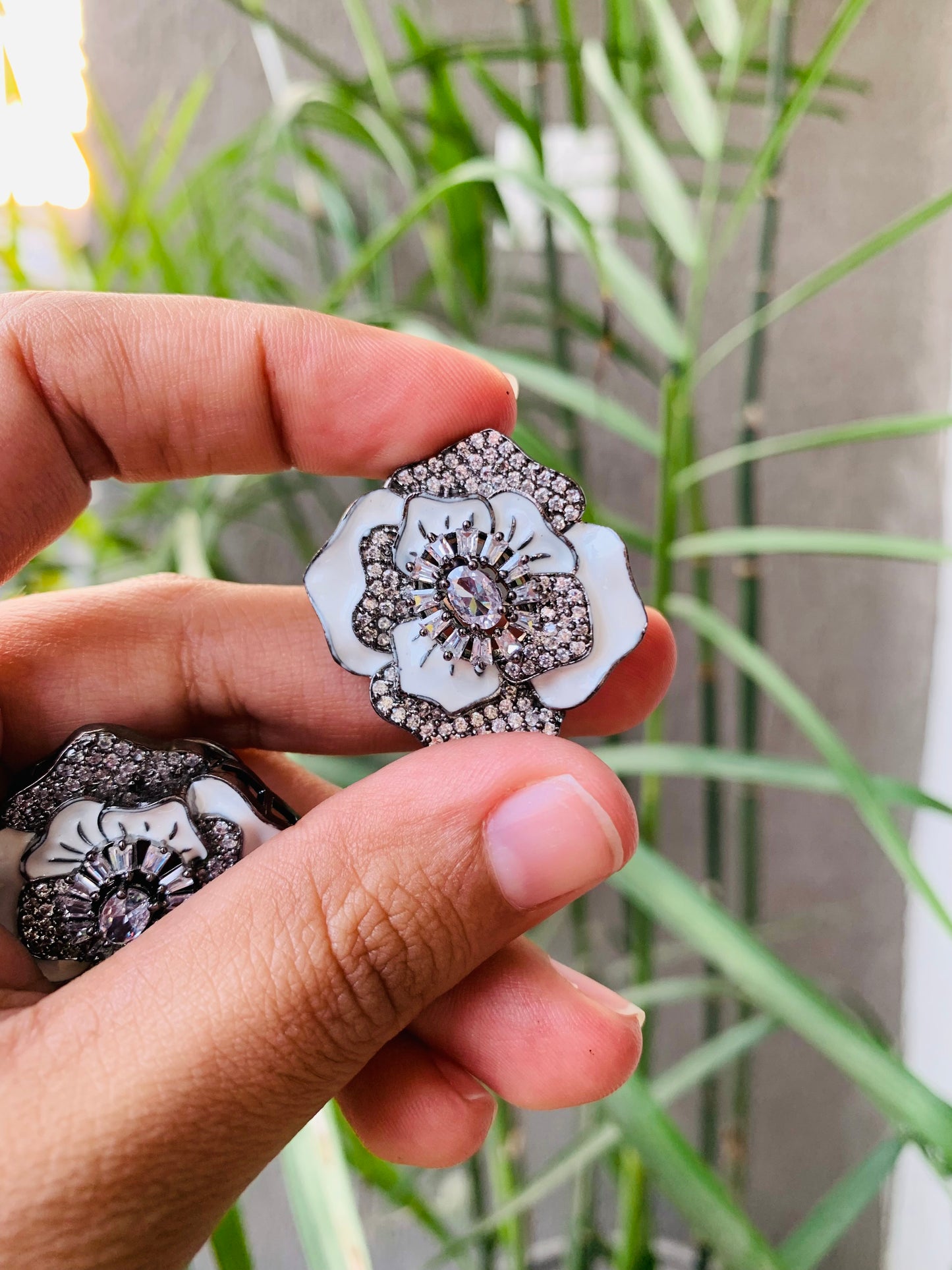 Rose Shaped White Victorian Stud