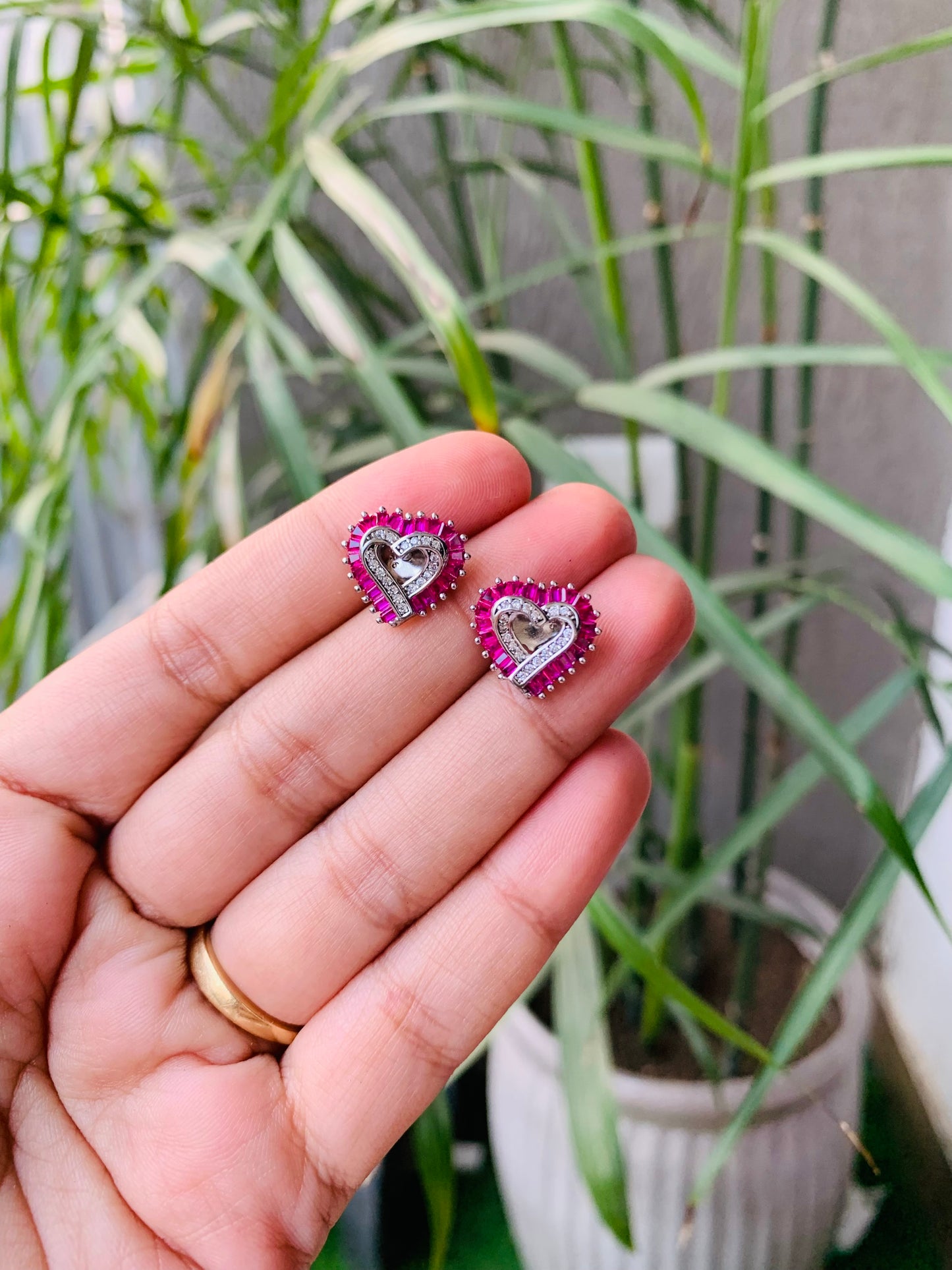 925 Sterling Silver Ruby Heart Shaped Studs