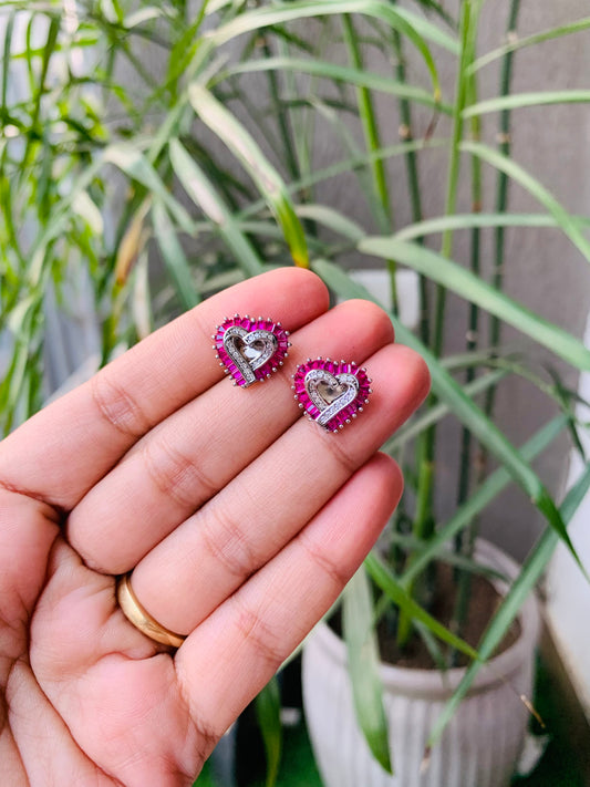 925 Sterling Silver Ruby Heart Shaped Studs