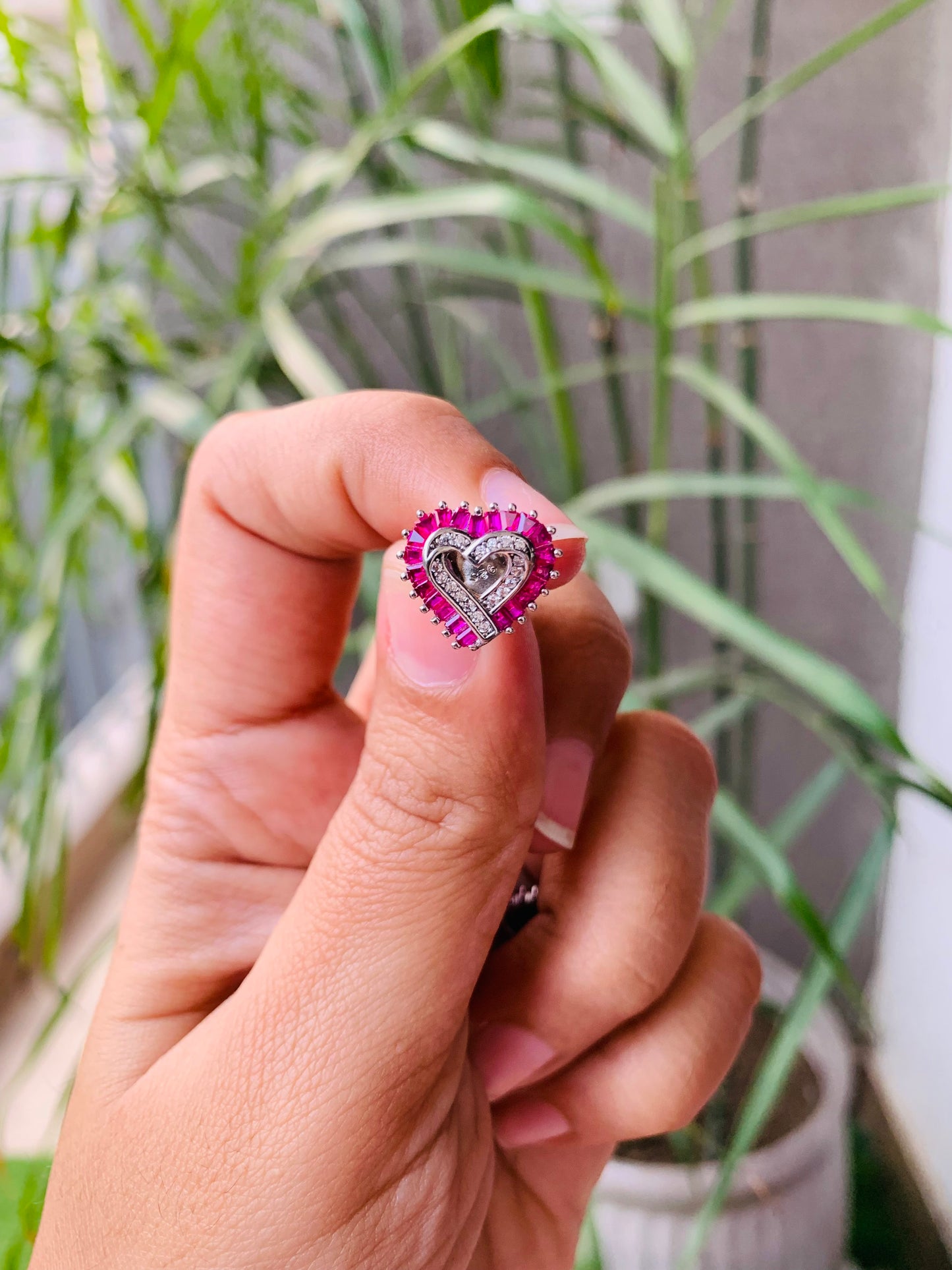 925 Sterling Silver Ruby Heart Shaped Studs
