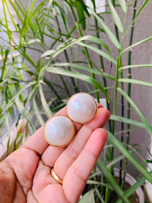 Half White Pearl Studs