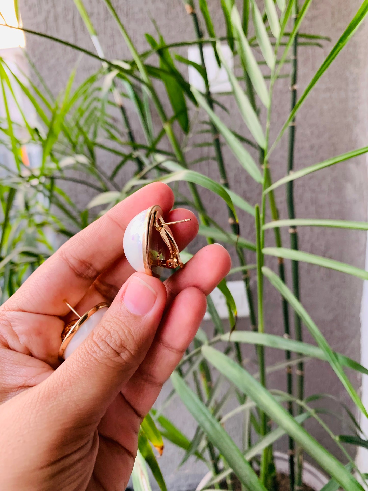 Half White Pearl Studs