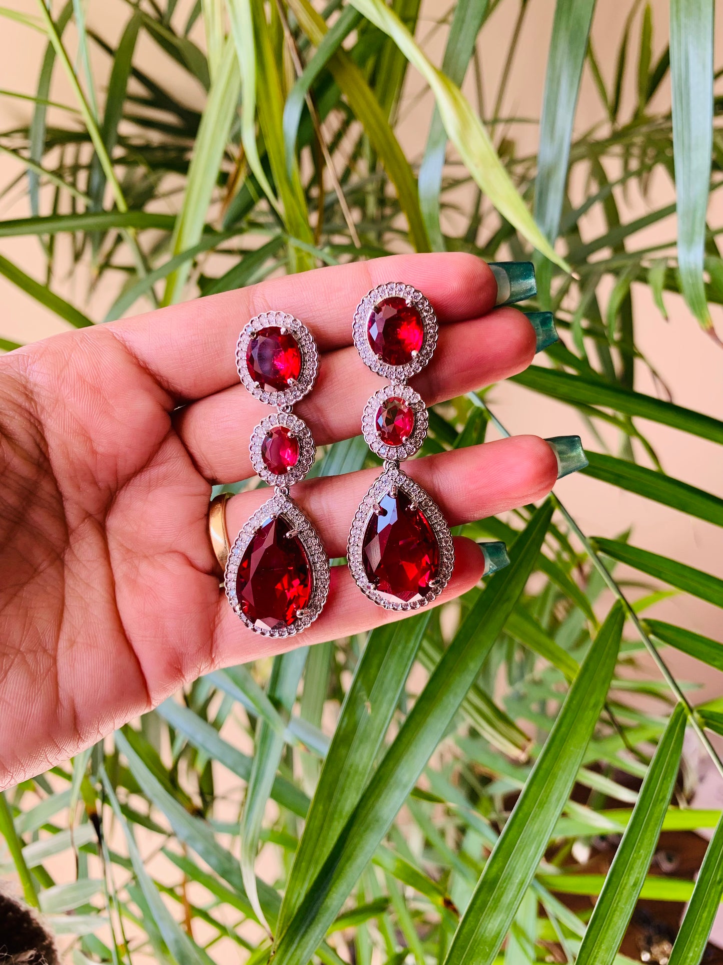 Triple Layered Swarovski Stone Danglers