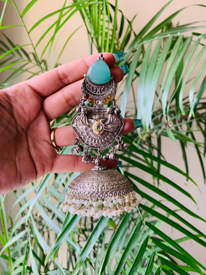 Mint Green Stone Jumbo Jaipuri Jhumka