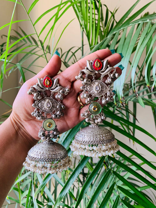 Lotus Shaped Jumbo Jaipuri Jhumka