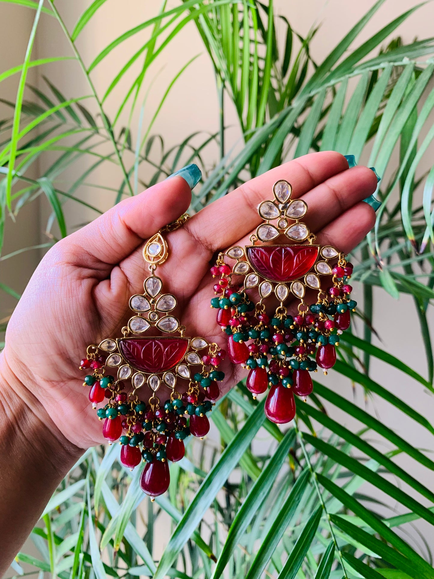 Tyani Kundan Maroon Earrings with Mangteeka