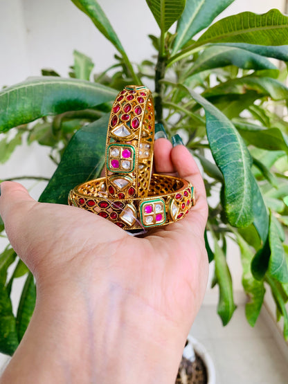 Kundan Ruby Stones Bangles