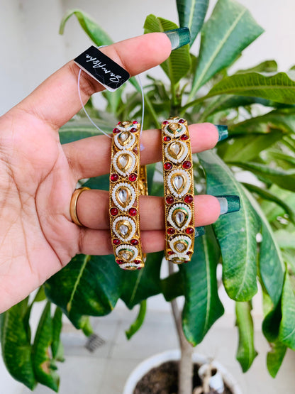 Kundan Ruby Stones Premium Bangles