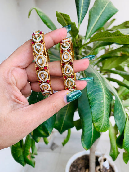 Kundan Ruby Stones Premium Bangles