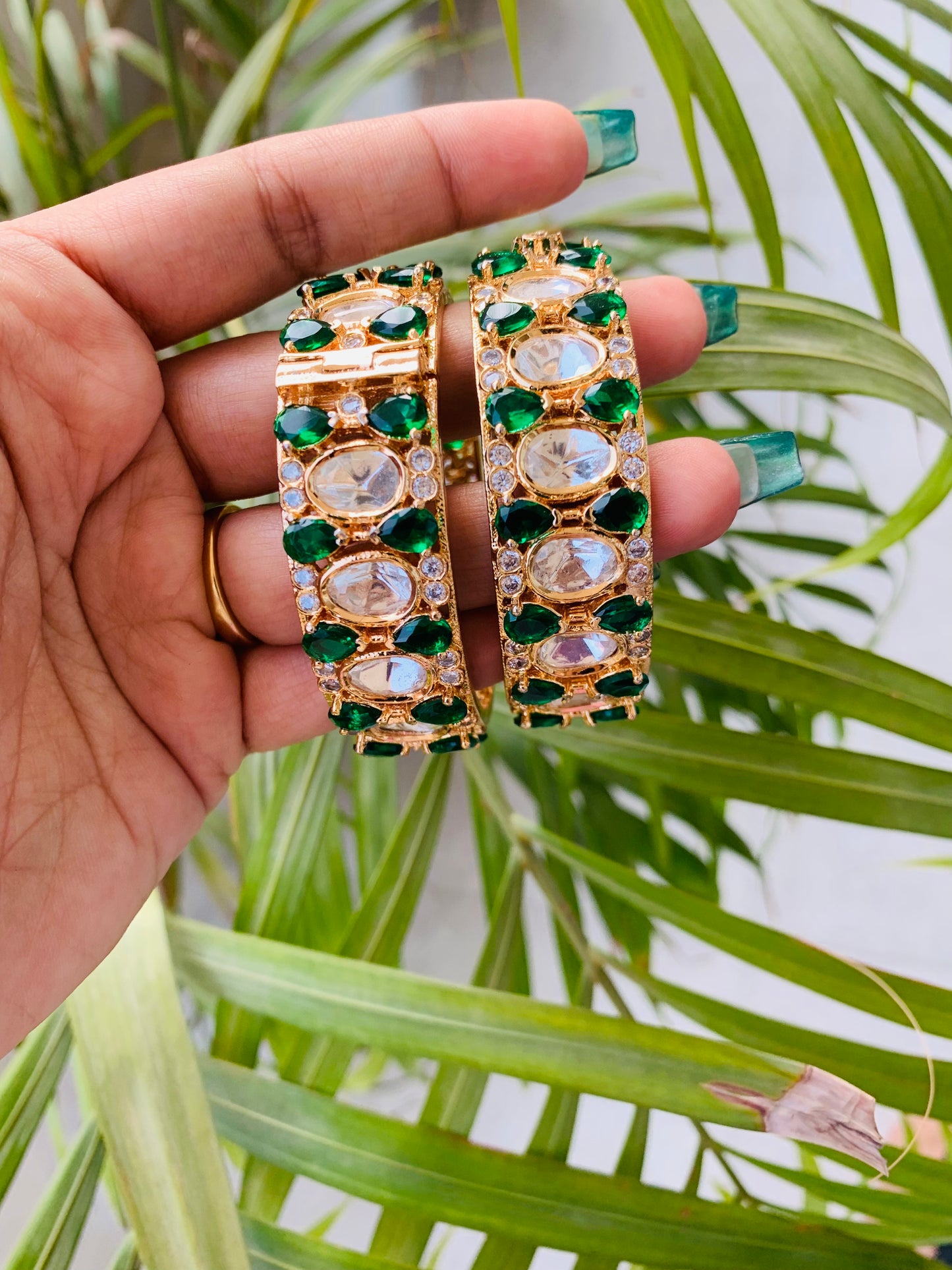 Emerald Green Golden Bangles