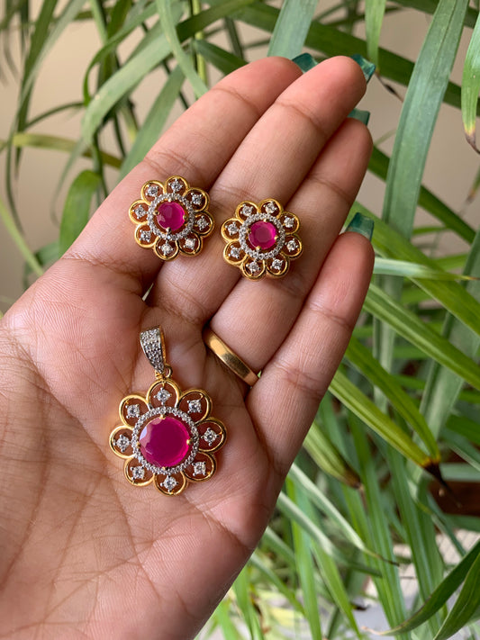 Golden Ruby Pendant Set