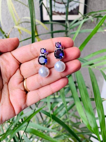 Double Diamond Pearl Drop Studs