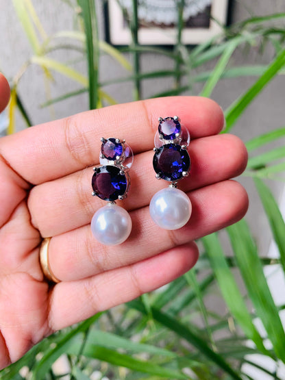 Double Diamond Pearl Drop Studs