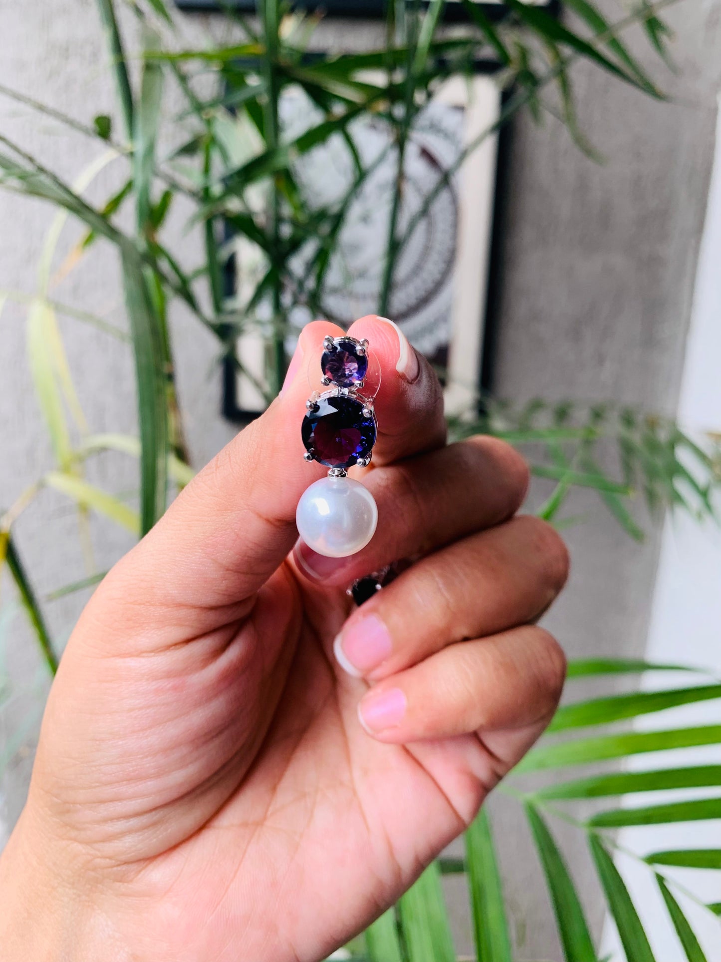Double Diamond Pearl Drop Studs