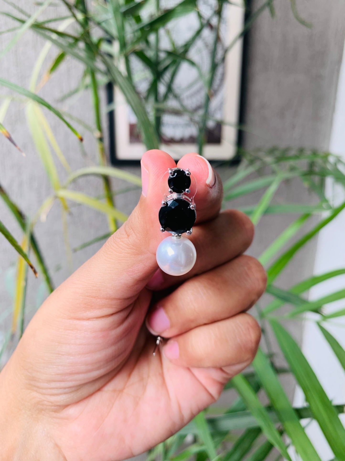 Double Diamond Pearl Drop Studs