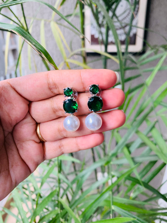 Double Diamond Pearl Drop Studs