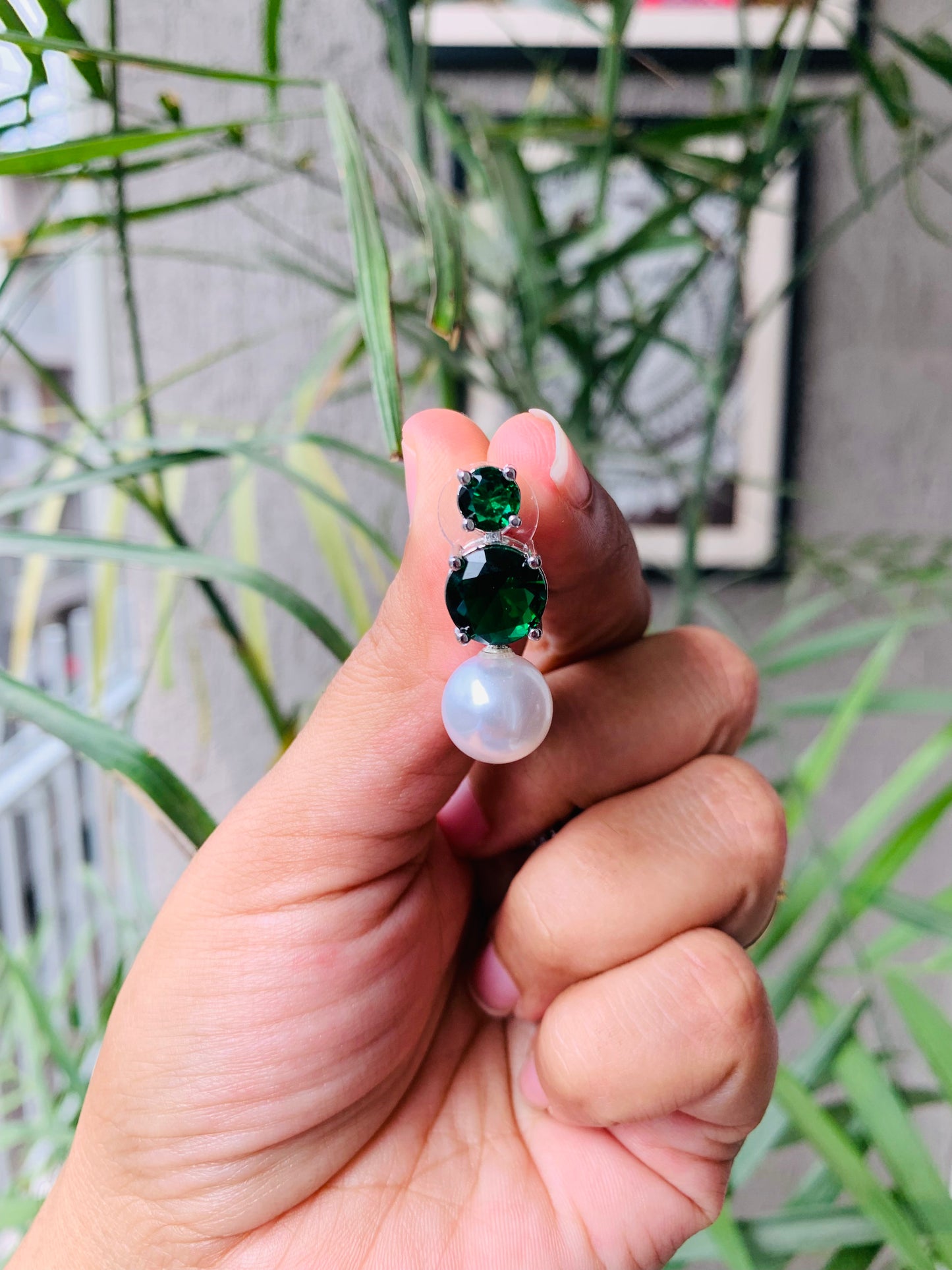 Double Diamond Pearl Drop Studs