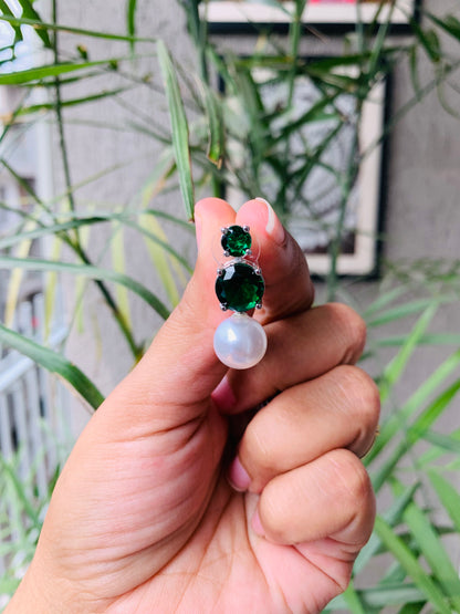 Double Diamond Pearl Drop Studs
