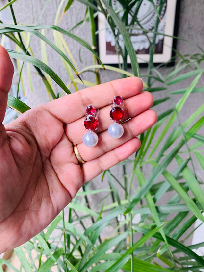 Double Diamond Pearl Drop Studs