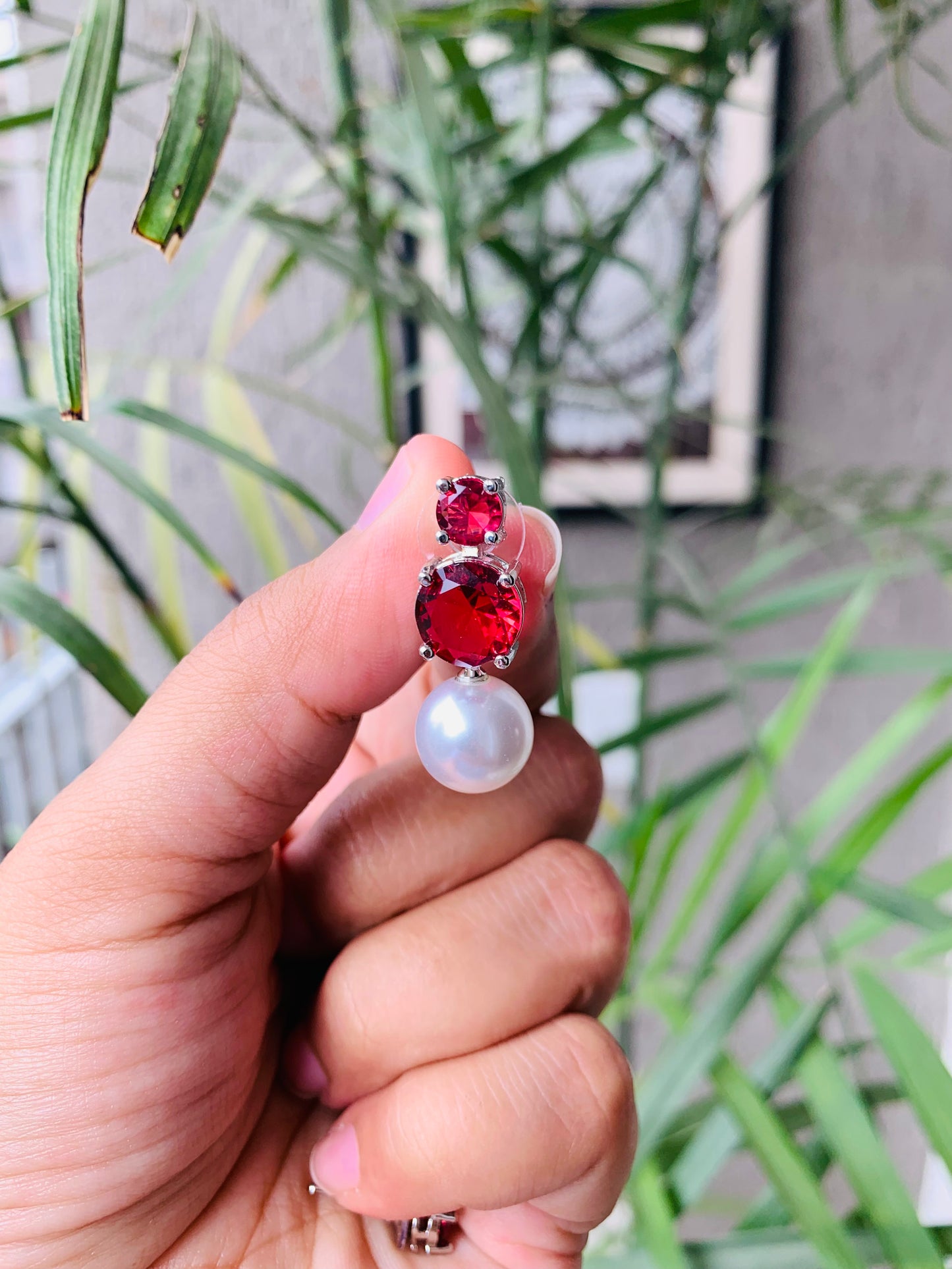 Double Diamond Pearl Drop Studs