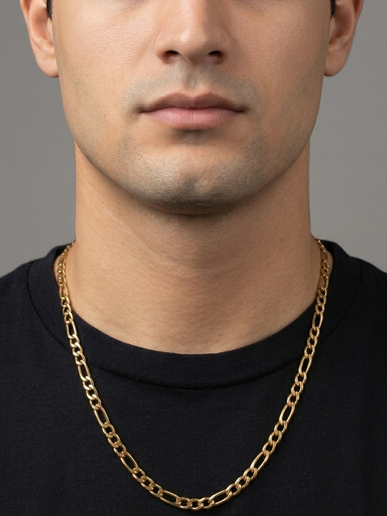 Anti Tarnish Gold Figaro Link Chain