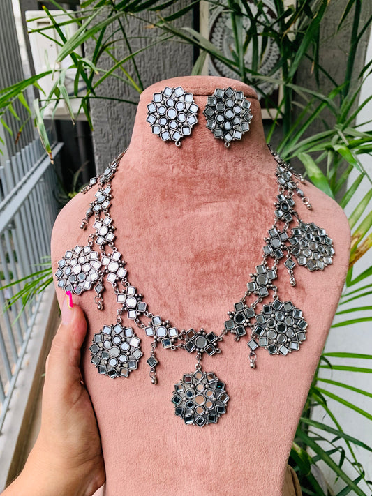 Mirror Necklace with Studs