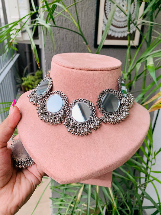 5 Mirror Choker with Earrings