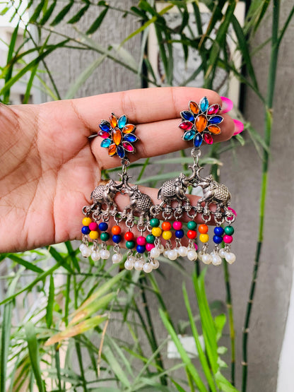Elephant Multicolor Choker With Earrings